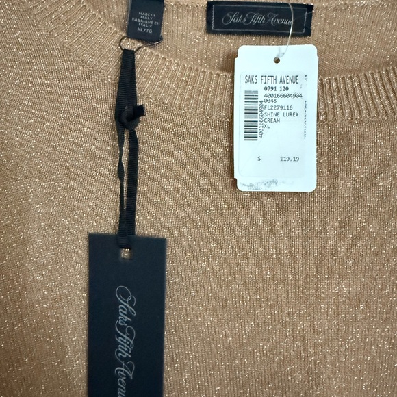 Saks Fifth Avenue Women’s Beige/Camel Crewneck Sweater with puffy sleeves - Picture 2 of 4